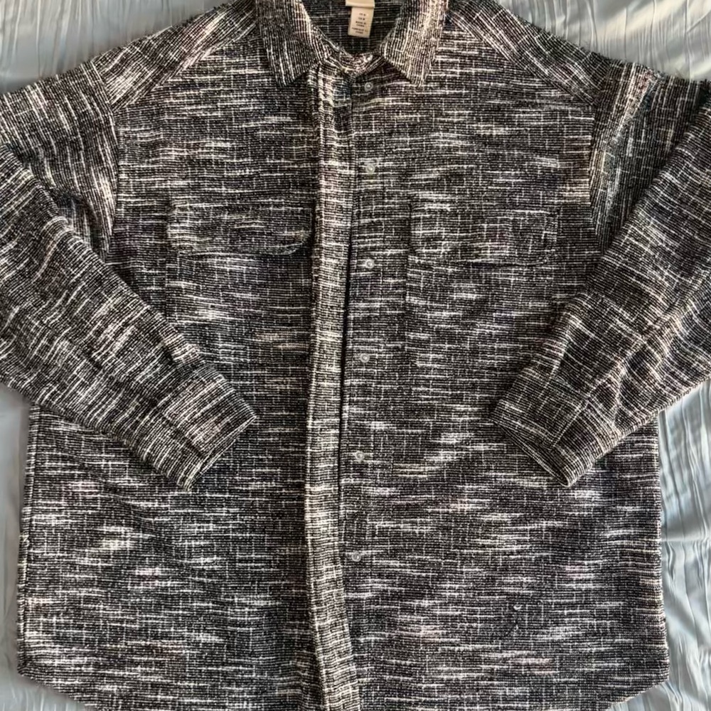 H&M Oversized Black and White Textured Shirt Jacket